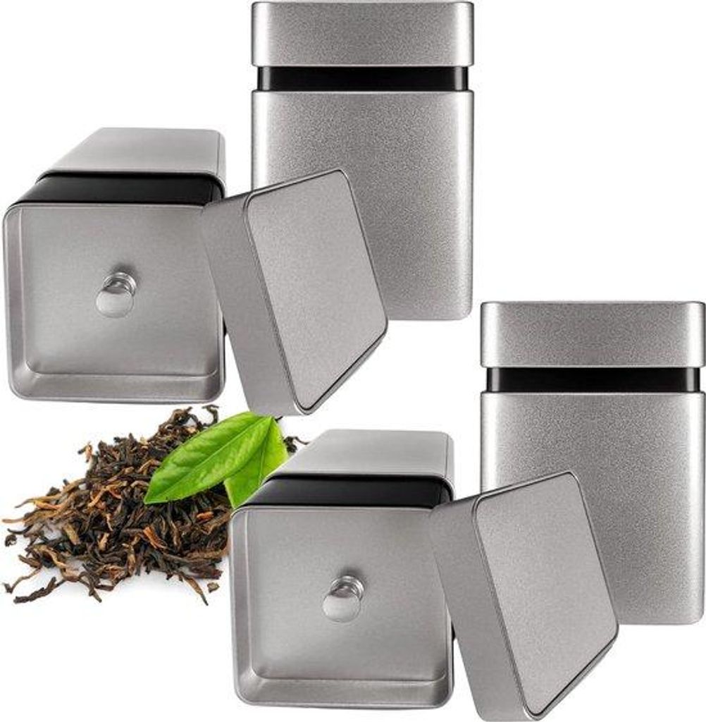 Viereckige Metallbehälter für lose Teebeutel (100 g - 200 g) Teesortier-Set.