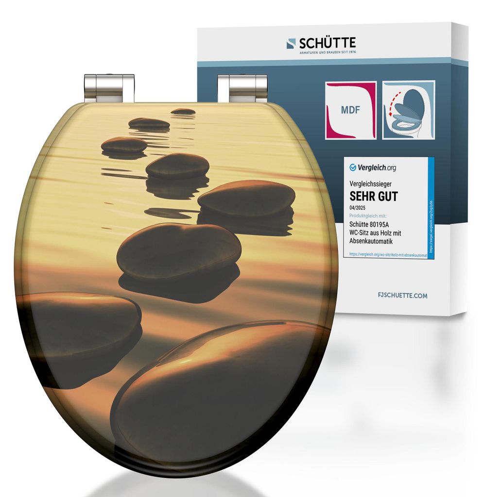 SCHÜTTE MDF WC Sitz SEA STONE, Toilettendeckel mit Absenkautomatik Motiv, Klobrille mit Holzkern, Toilettensitz, WC Deckel