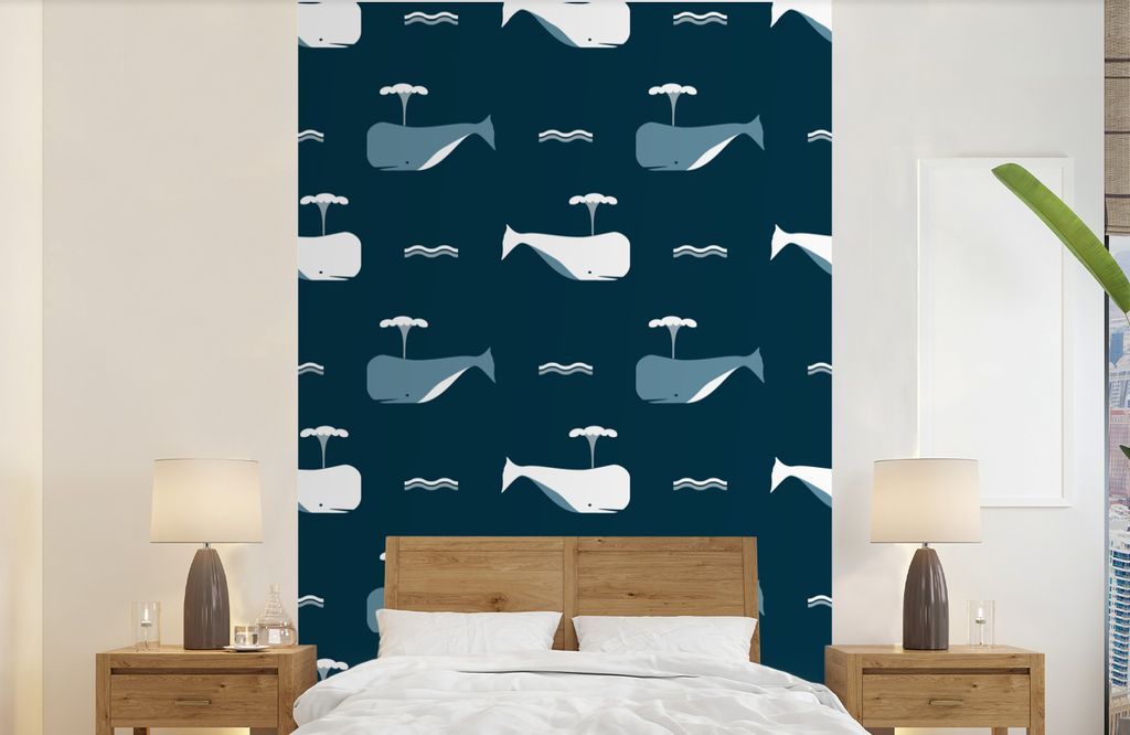 MuchoWow Fototapete für Wohnzimmer oder Schlafzimmer Wandtapete Vinyl Motivtapete Muster - Wal - Wasser - Kind - Kinder - Kinder - 190x300 cm - ...