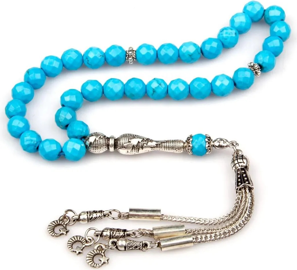 Chapelet en pierre naturelle turquoise véritable - 33 perles de 8mm