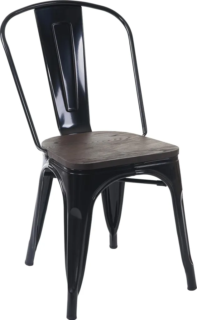 Sedia HWC-A73 incl. sedile in legno, sedia bistrot impilabile, design industriale in metallo impilabile ~ nero