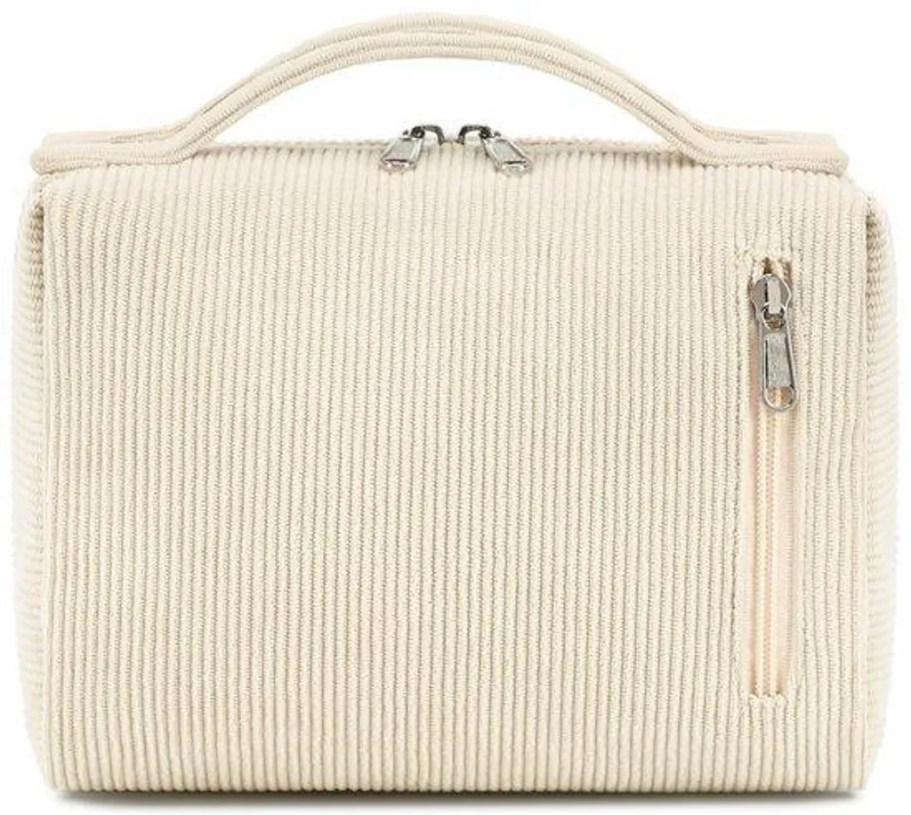Grande trousse de toilette en velours côtelé beige pour homme et femme