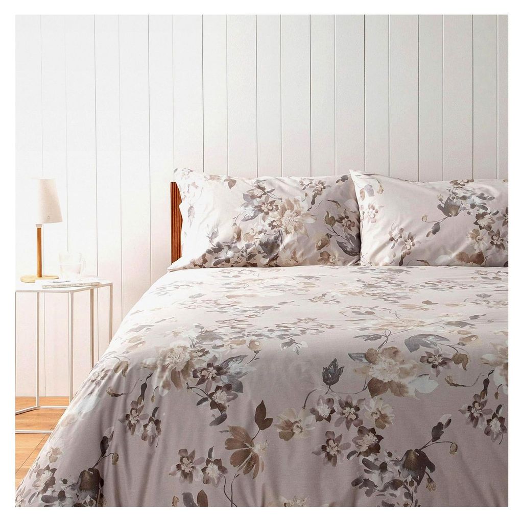 Bettwäsche-Set für Doppelbett, Kollektion Brianna, Baumwolle, Beige mit Blumenmuster