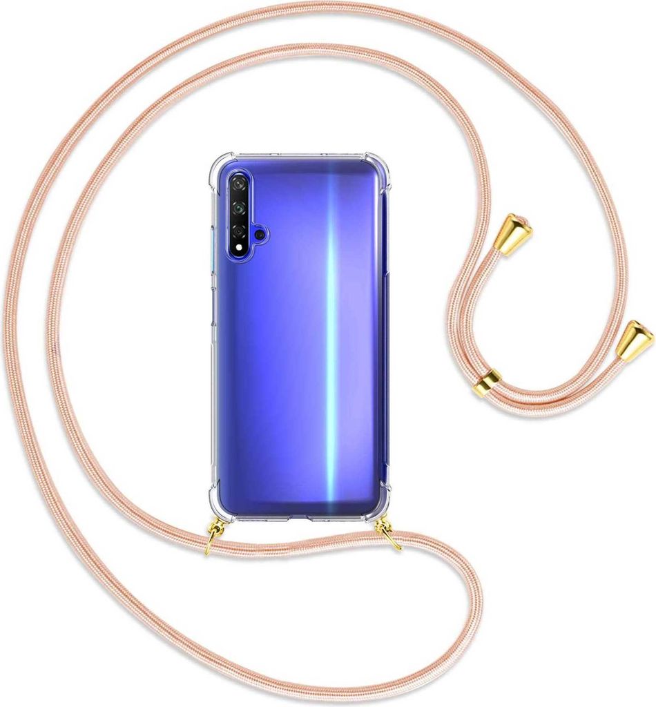 Handykette Backcover-Schutzhülle mit Band (Metall goldfarben) für Honor 20 / Huawei nova 5T - rose peach