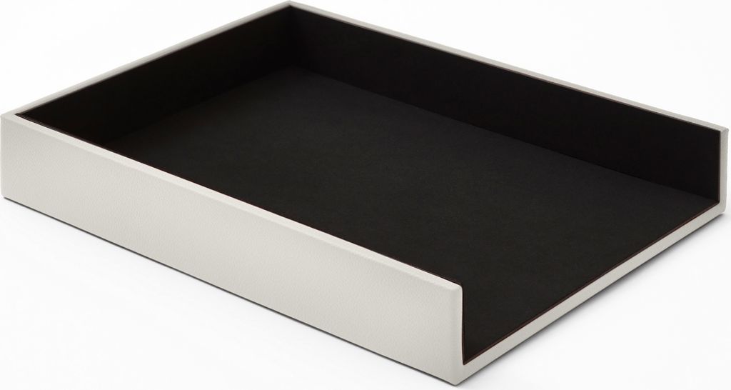 Briefablage Büro Echtes Leder Weiß cm 32 x 24.2 x H.5 - Ablagefächer Papierablage Ablagekorb A4 - Hergestellt in Italien