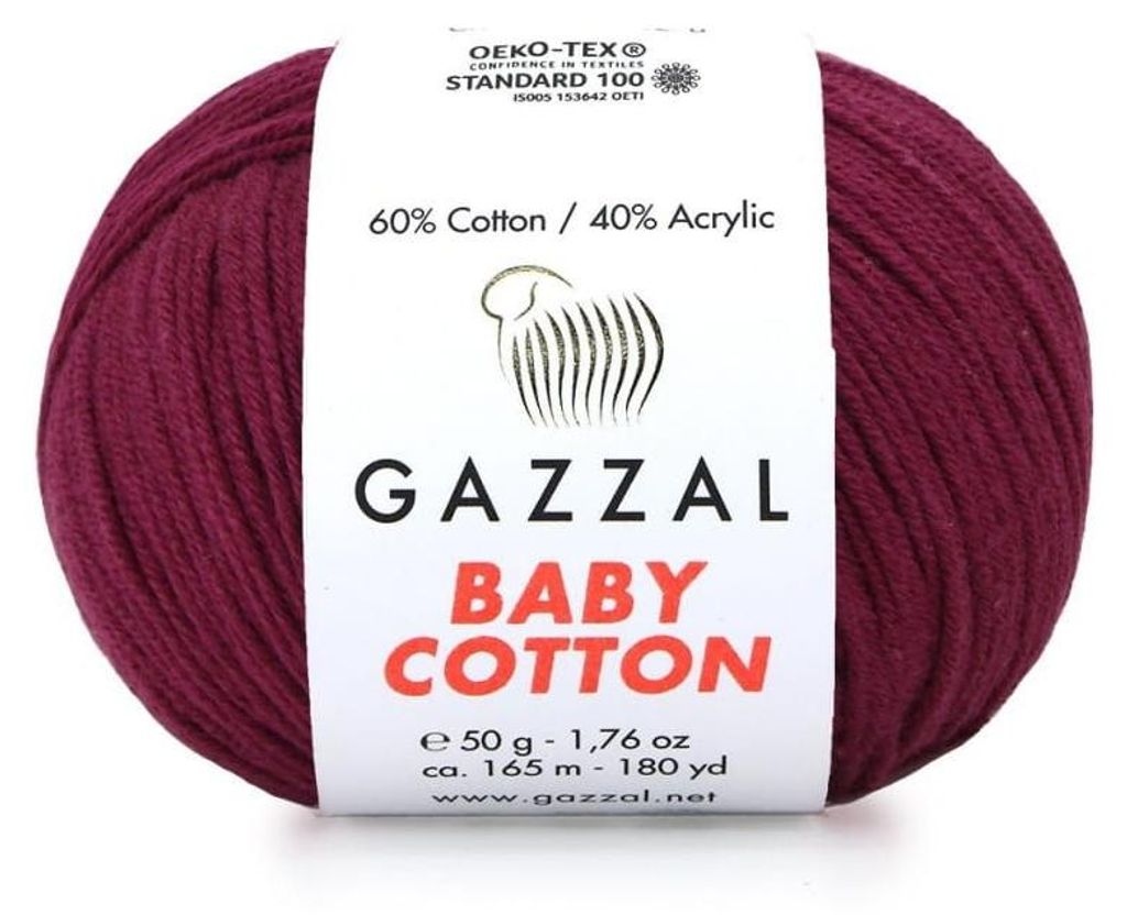 Wolle Gazzal Baby Baumwolle 3442 - bordeaux - Stricken & Produktbild 