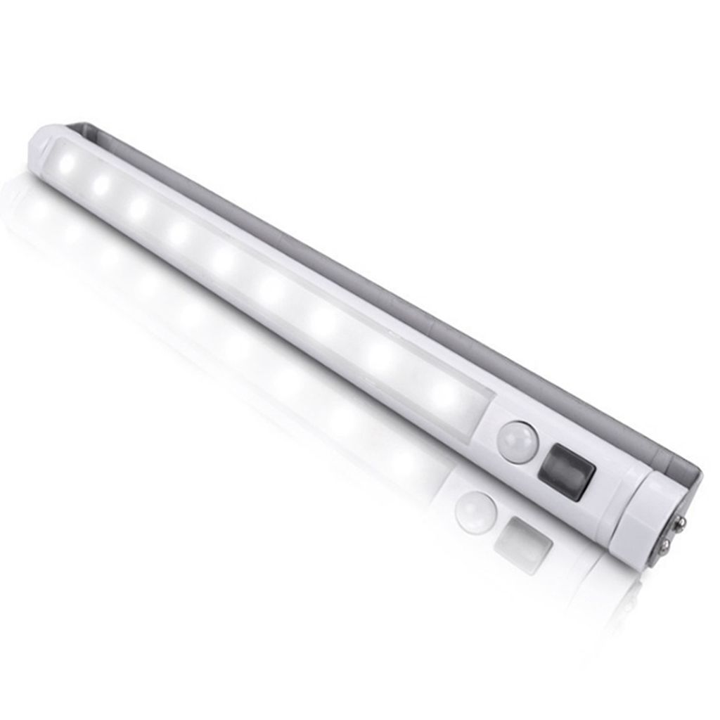 A white LED light bar with motion sensor, shown at an angle on a white background.