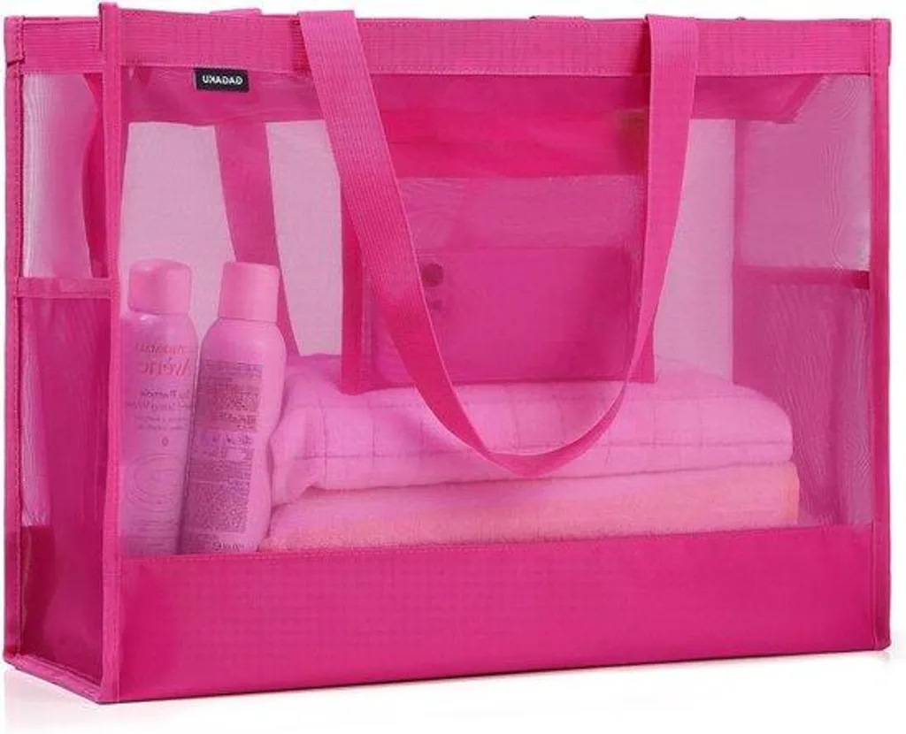 Grand sac de plage rose pliable en toile légère et grand format XXL
