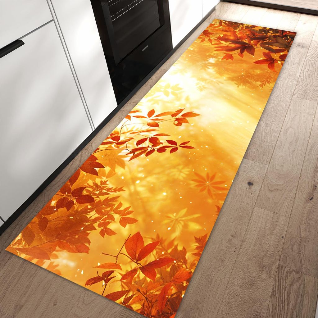 Küchenteppich 80x250cm rutschfest & abwischbar PVC Läufer - Herbstlicher Wald