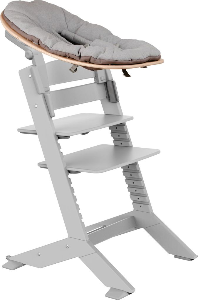 GEUTHER NALA Hochstuhl inkl. Newborn Set Grau | Mitwachsend ab Geburt | Holz | Werkzeuglos | Bis 90 kg | DIN EN 14988:2017