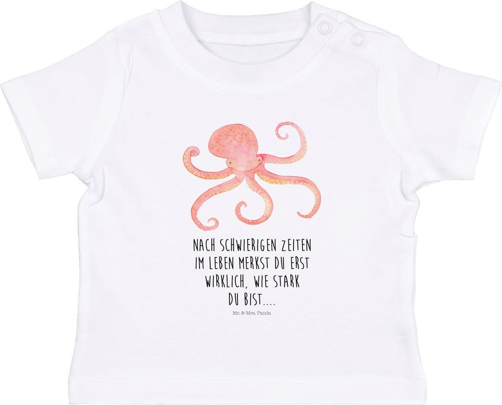 Mr. & Mrs. Panda T-Shirt Tintenfisch 6. - 12. Monat - Weiß - Geschenk, Baby Kurzarmshirt, Wasser, Lustige Sprüche, Meer, Meerestier, Ozean, Babys...