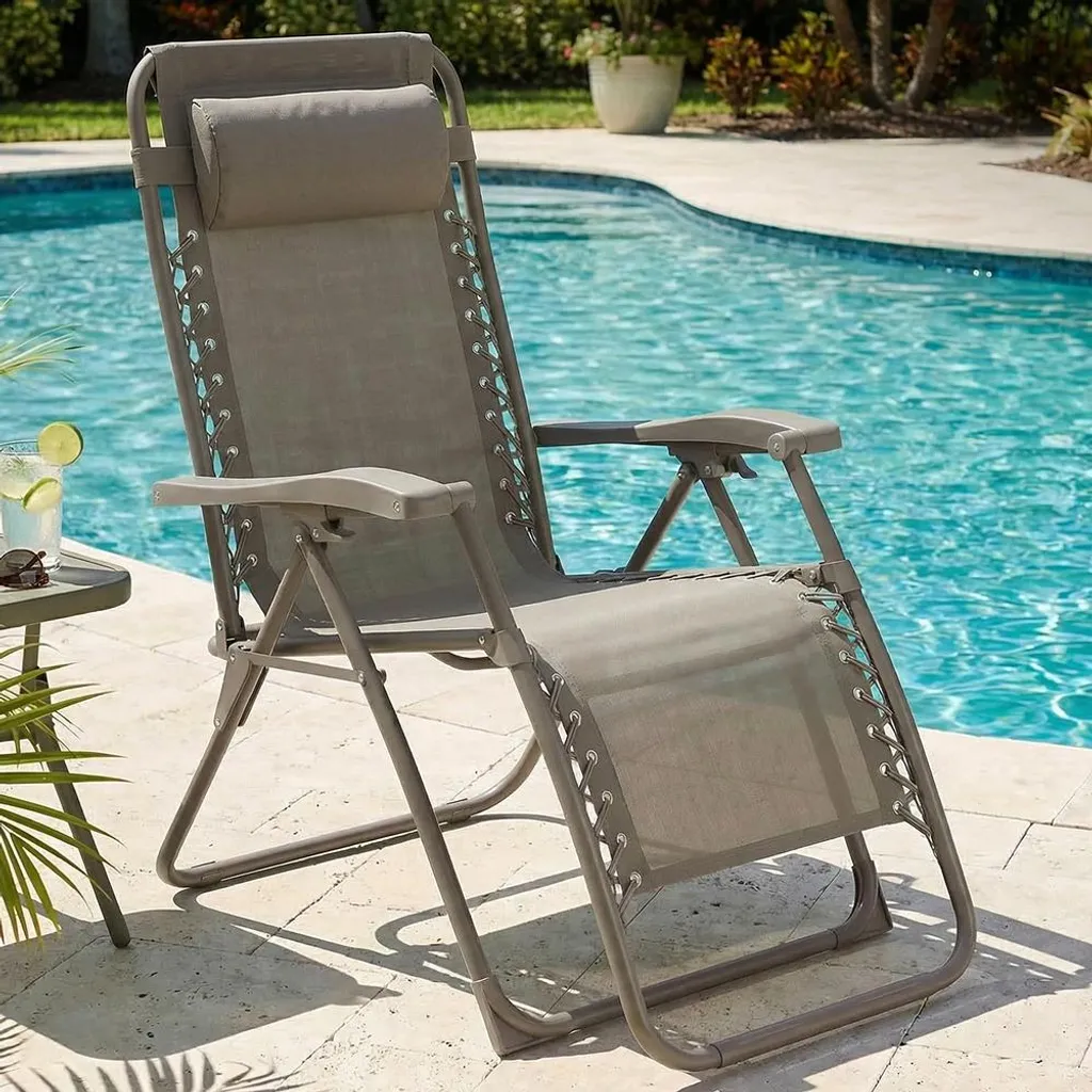 Chaise Pliante de Jardin Taupe pour Relaxation Zéro Gravité et Détente