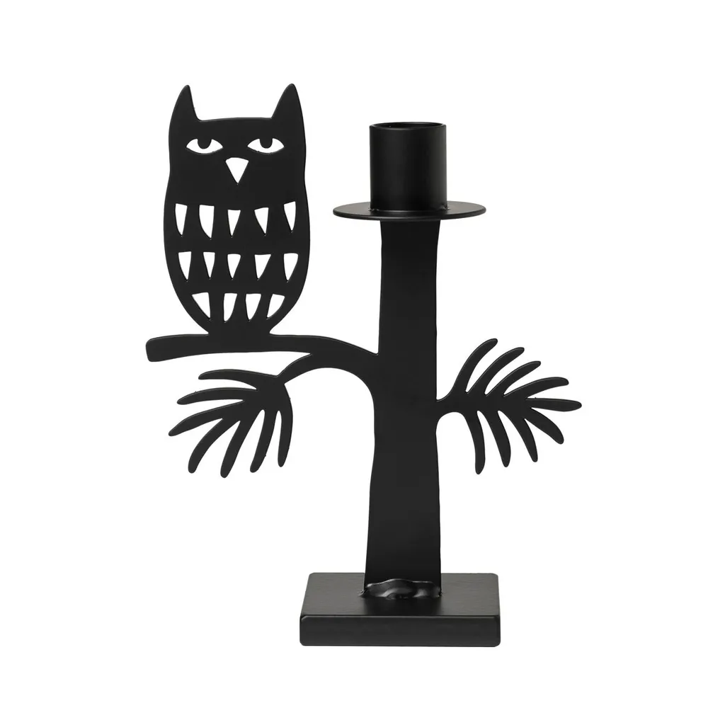 Bengt & Lotta Candeliere Gufo Nero 18cm - Ferro Battuto Svedese
