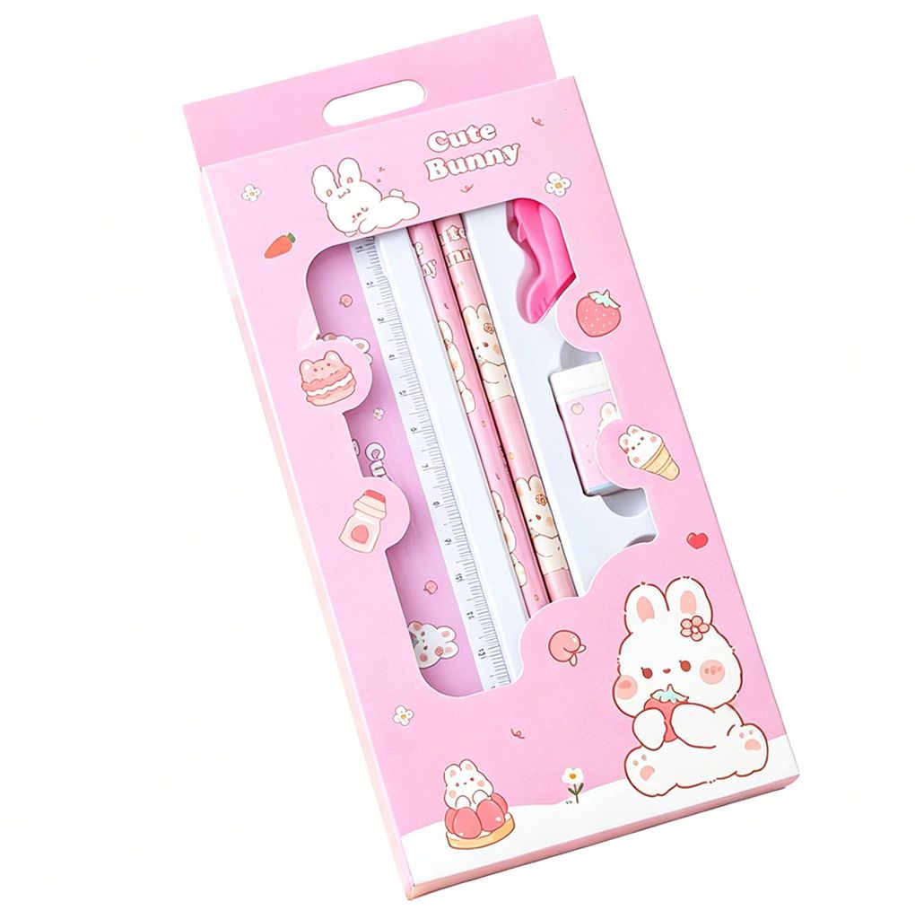 6-teiliges Schreinset mit Cartoon-Motiv, komplettes Schulmaterial mit Bleistift, Radiergummi und Lineal, Schulanfangs-Schreibset B