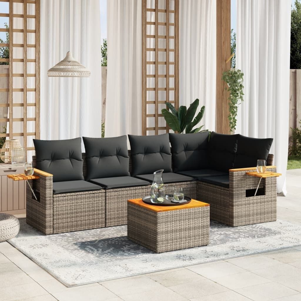 Maison Exclusive - 6-tlg. Garten-Sofagarnitur mit Kissen Grau Poly Rattan