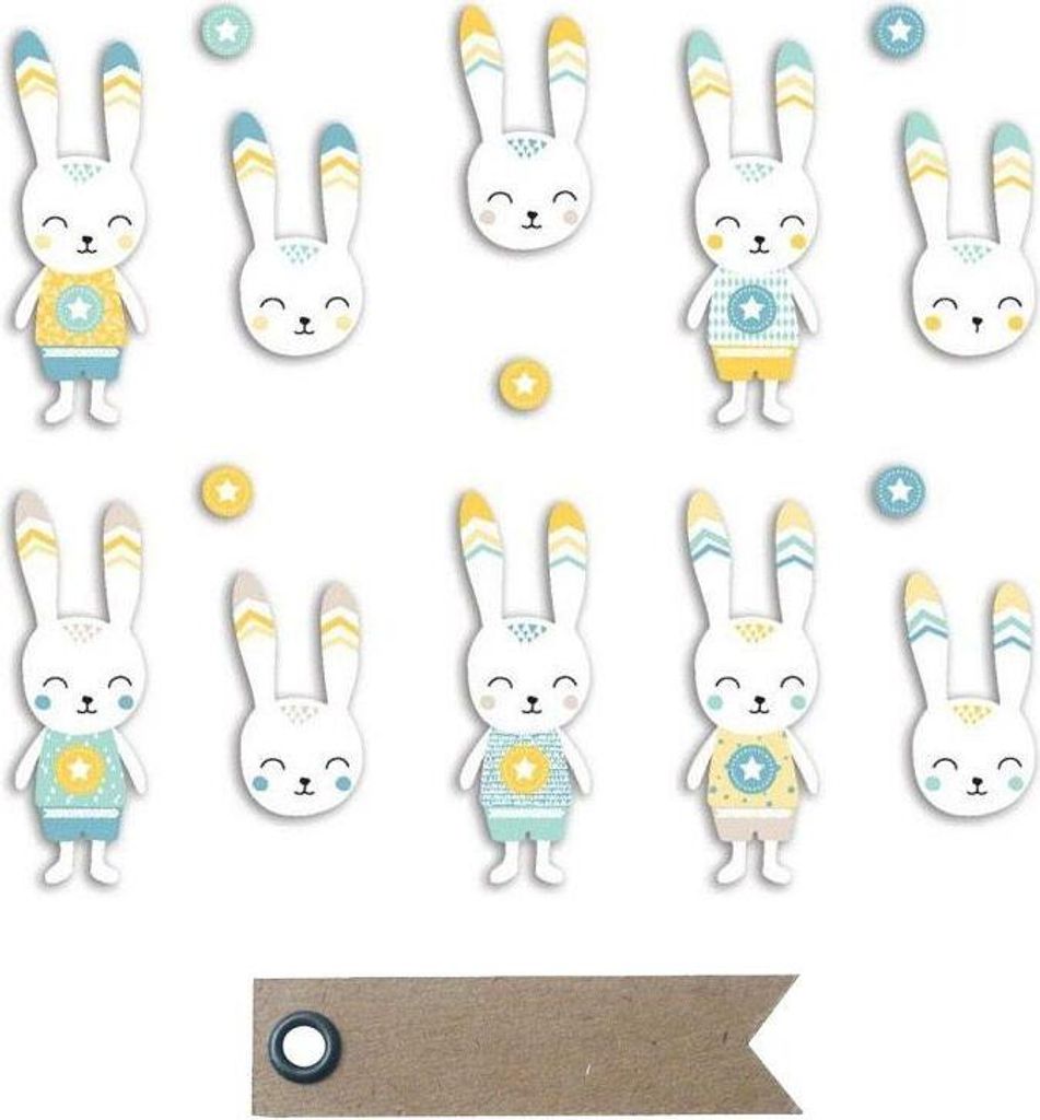 20 Die-Cuts aus Papier - Hase Leonard + 20 Wimpel Kraft Etiketten