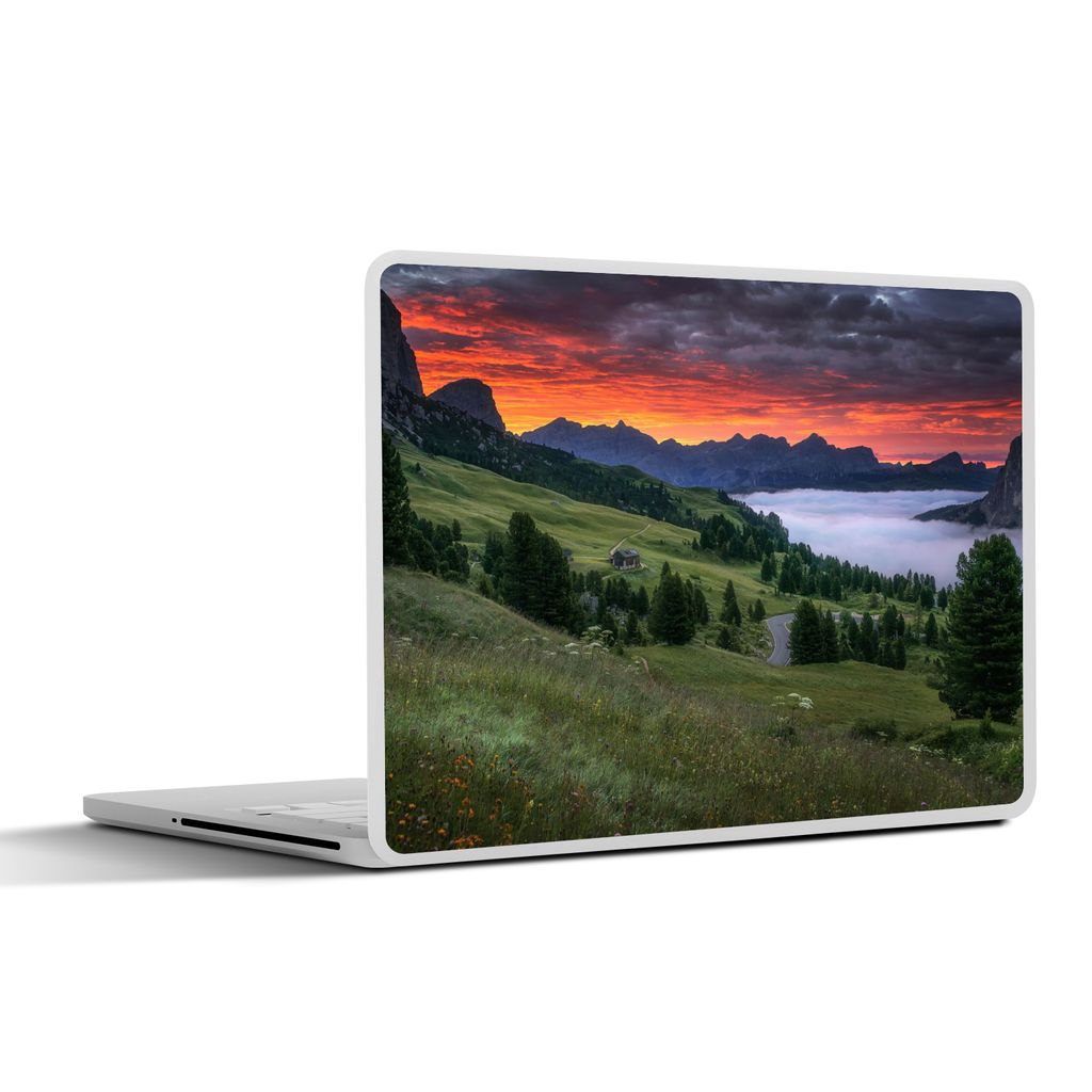 MuchoWow Laptop Aufkleber Sticker Cover Gras - Berge - Abend 31x22.5 cm - Laptop-Deko