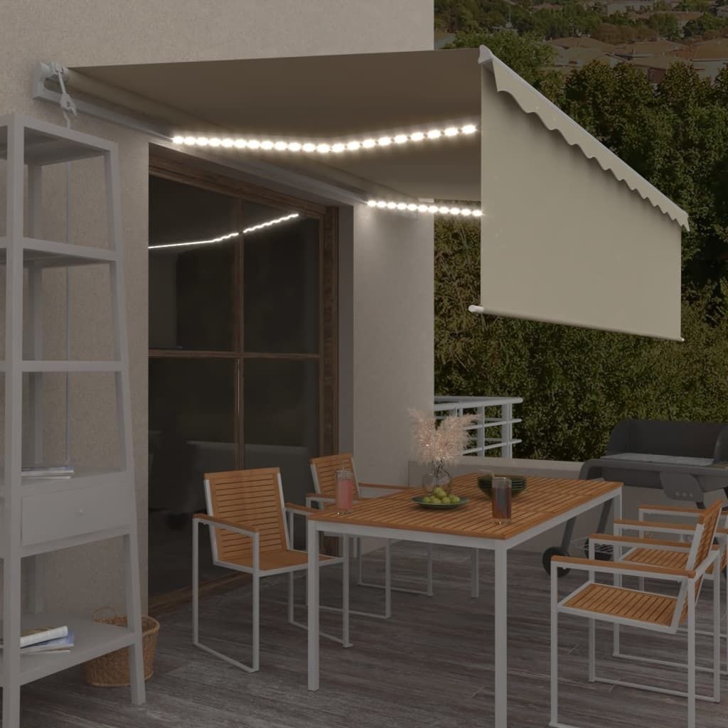 Markise Automatisch mit Rollo LED Windsensor 5x3 m Creme 3069352