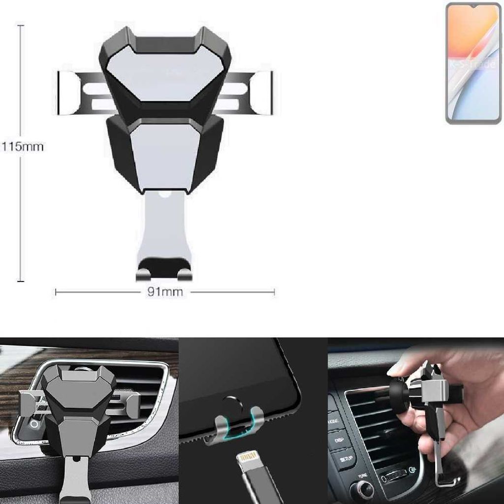 K-S-Trade Lüftungshalterung kompatibel mit Vivo Y18s kompakte Handy-Halterung Lüftungsschlitz Lüftungsgitter Autohalterung KFZ Auto-Halterung