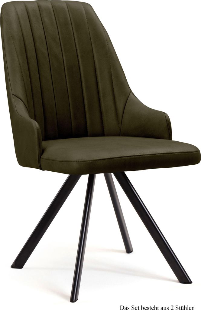 Esszimmerstuhl drehbar (2er-Set) Devyn 52x91x60 Schwarz/Khaki