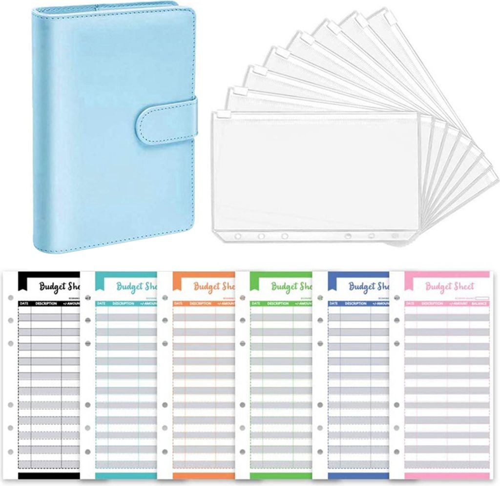 1 Set Langlebiges Scrapbook Notebook Leichtes Kunstleder 6 Ringe tragbarer Reißverschluss Geldhülle Organisator Budgetplaner für den täglichen ...