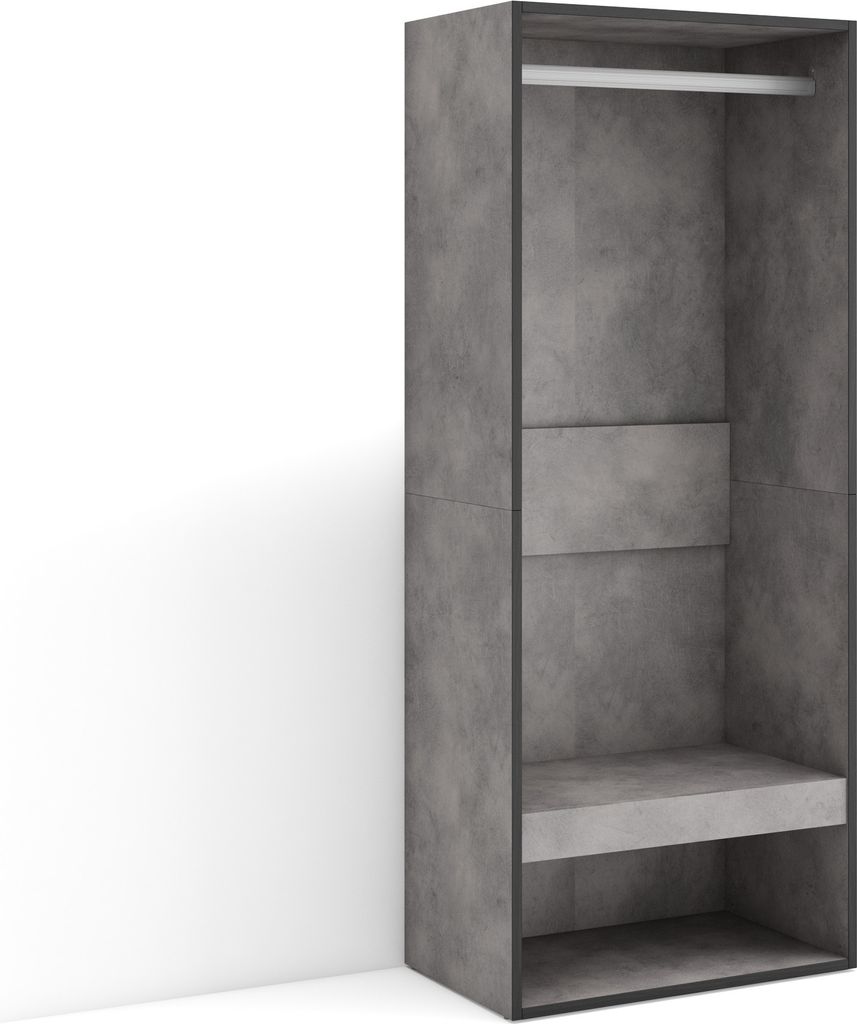 Offener Kleiderschrank, 60x35x145 cm, Für Schlafzimmer, Zimmer, Garderobenschrank, Zementgrau