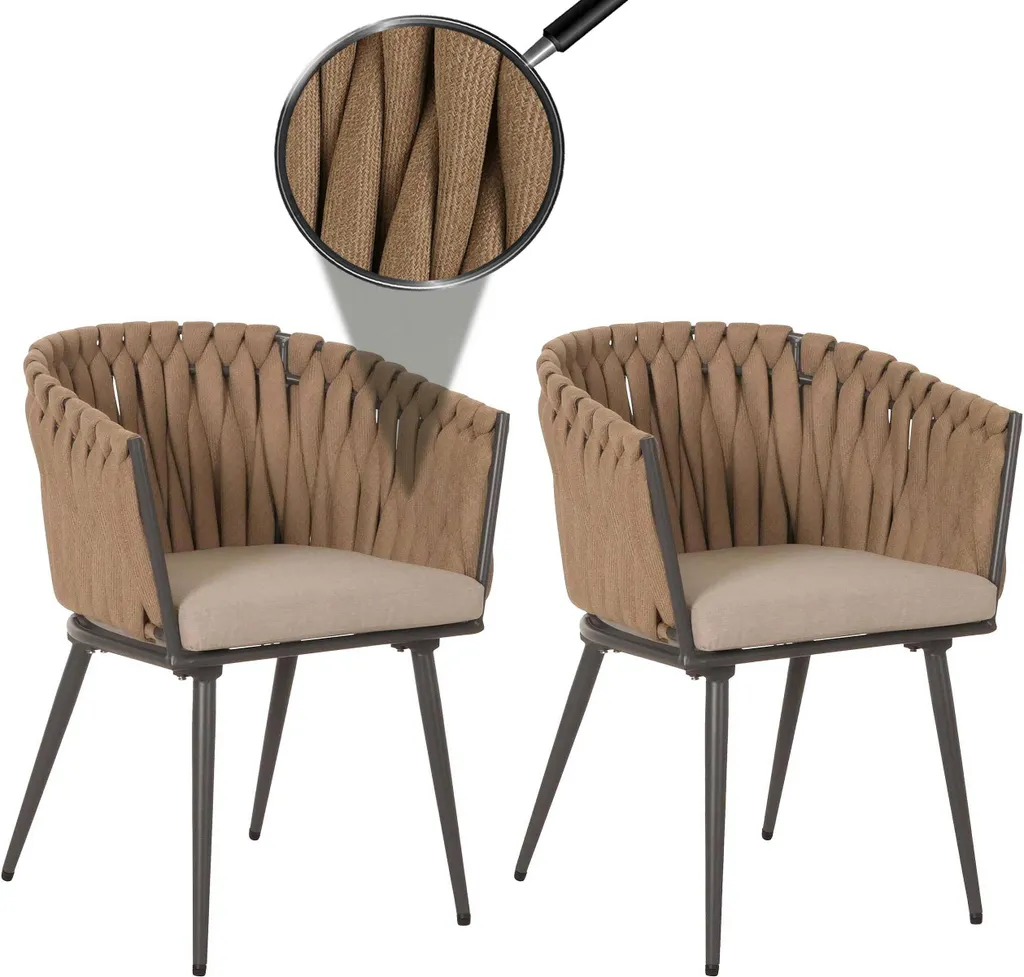 Chaise d'extérieur avec accoudoirs et corde Rope beige lot de 2 pièces