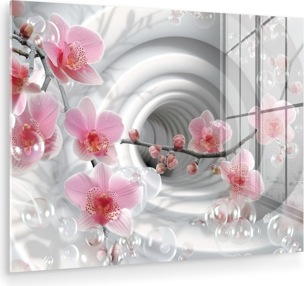 MuchoWow Glasbilder - Bilder auf Wandbild - Foto auf Glas Blumen - Tunnel - Abstakt - 3D-Effekt 40x30 cm Wanddekoration aus Glas - Acrylglasbild - ...