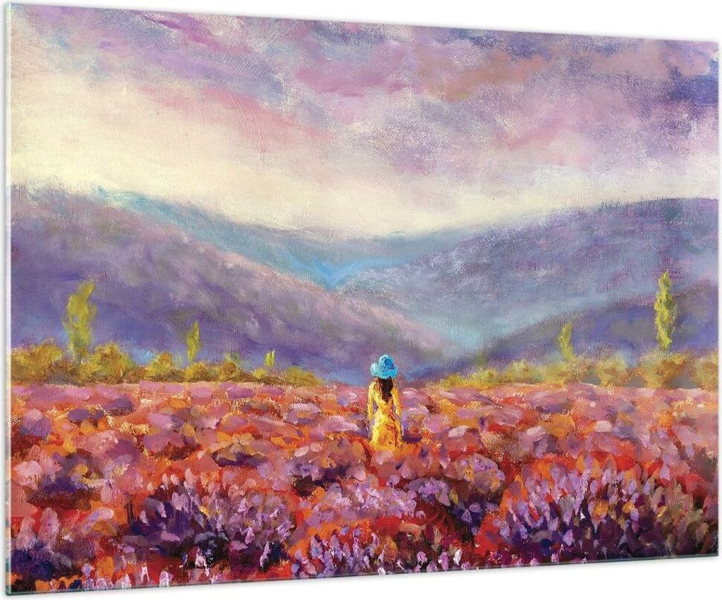 Bilder auf glas - Einteilig - Feld Frau Landschaft - 100x70cm - Glasbilder - Wandbilder - Bilder - zum Aufhängen bereit - Wanddekoration aus Glas ...