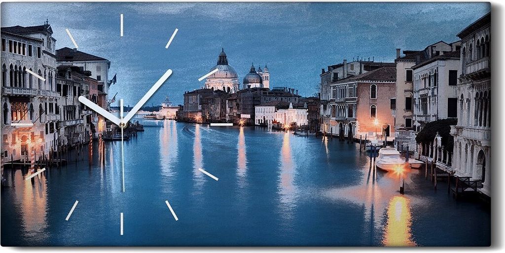 Wandkunst Leinwand Bild Uhr 60x30 Gemälde Architektur Wasser Boote Stadt - weiße Hände