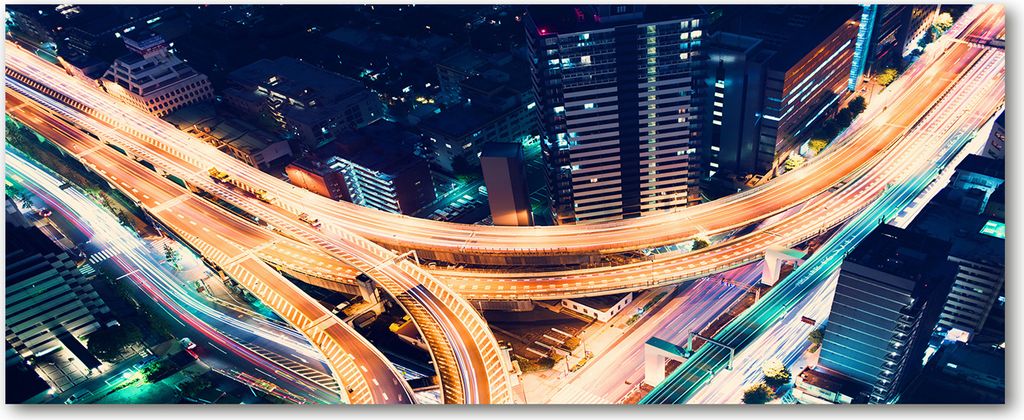 Tulup Leinwandbild - 125x50 cm - Wandkunst - Drucke auf Leinwand - Leinwanddruck - Sehenswürdigkeiten & Architektur - Orange - Autobahn in Tokio