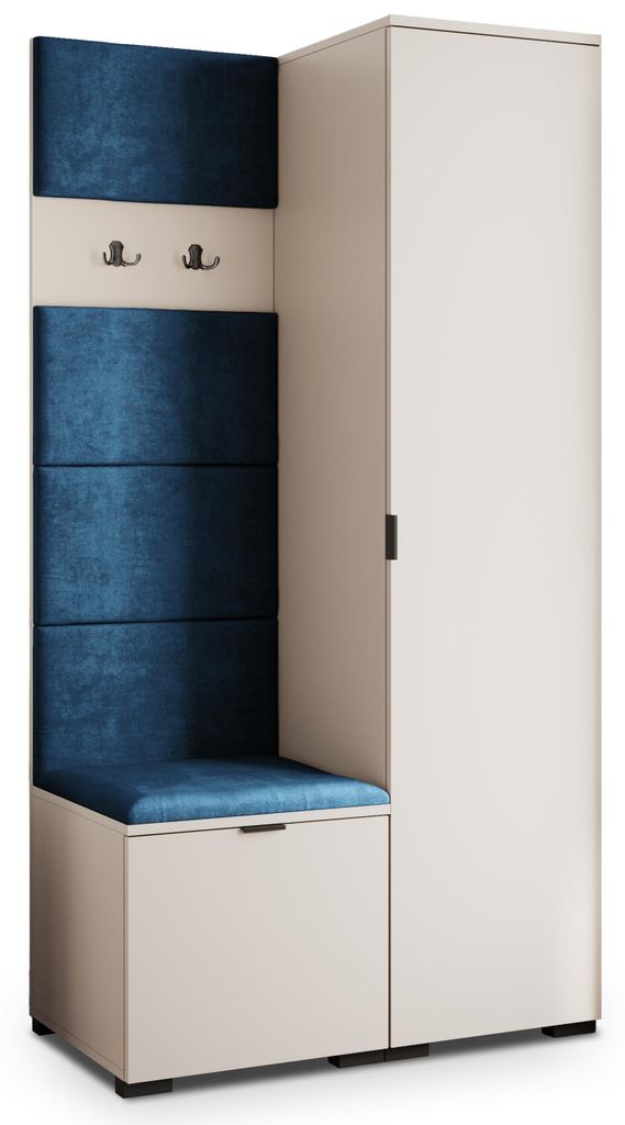 Masseno Garderobe-Set LORI 95/181/51 cm Modern Garderobenschrank Kaschmir, Veloursstoff MONOLITH 77 (Blau)