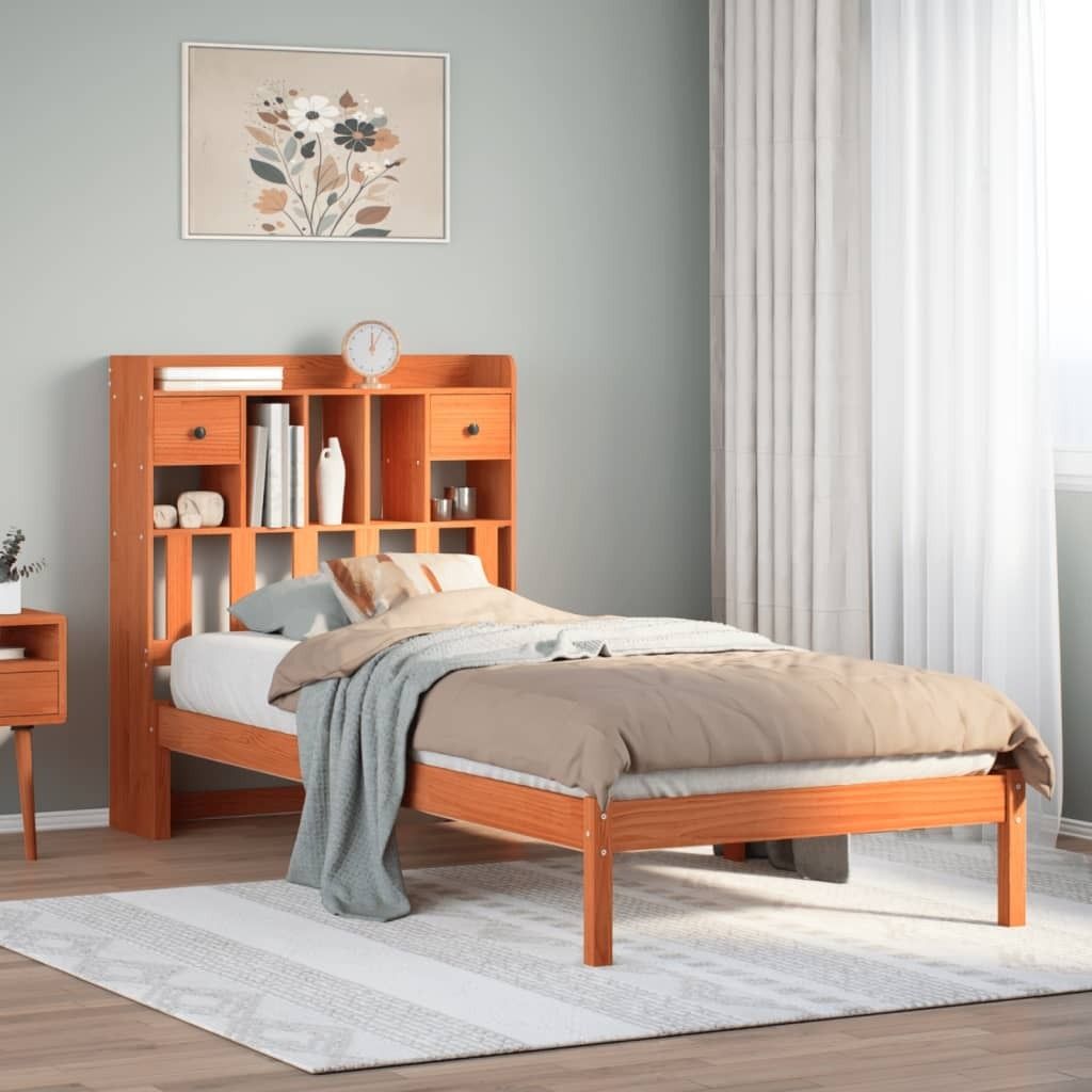 "2026 Promotion" Massivholzbett Schlafzimmer - mit Regal ohne Matratze - Wachsbraun 75x190 cm - Polsterbett CC17654