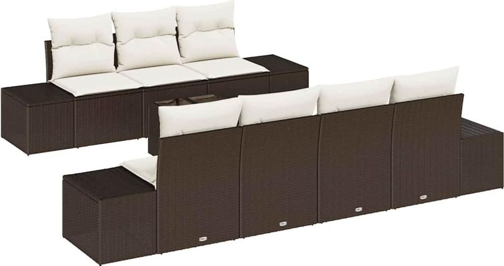 vidaXL Garten-Sofa-Set mit Kissen 8 pcs Braun und Creme Poly-Rattan