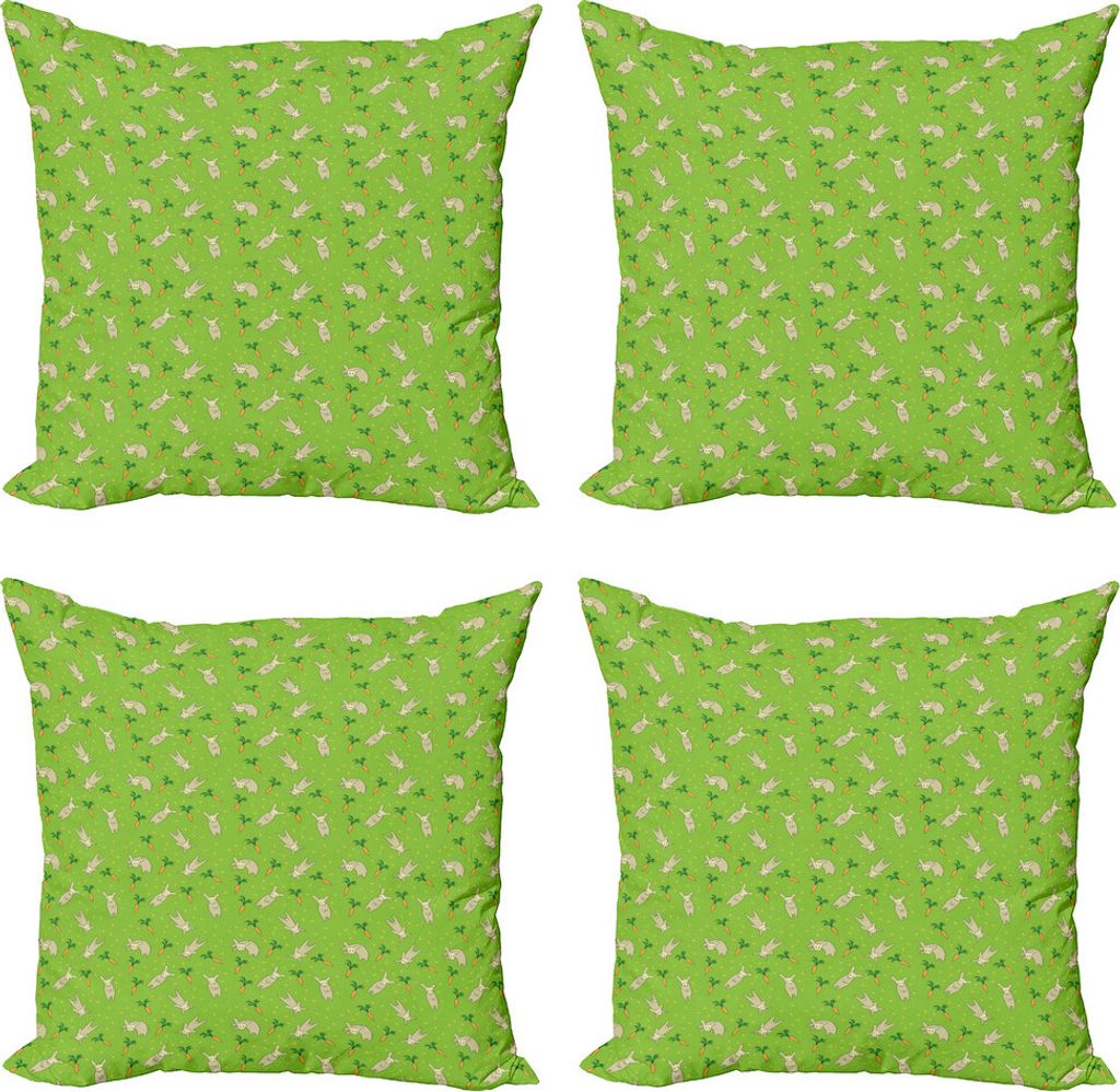 ABAKUHAUS Hase Kissenbezug Set (4 Stück), Muster mit Kaninchen Karotten, Moderner Doppelseitiger Digitaldruck, 60 cm x 60 cm, Lime Green Multicolor