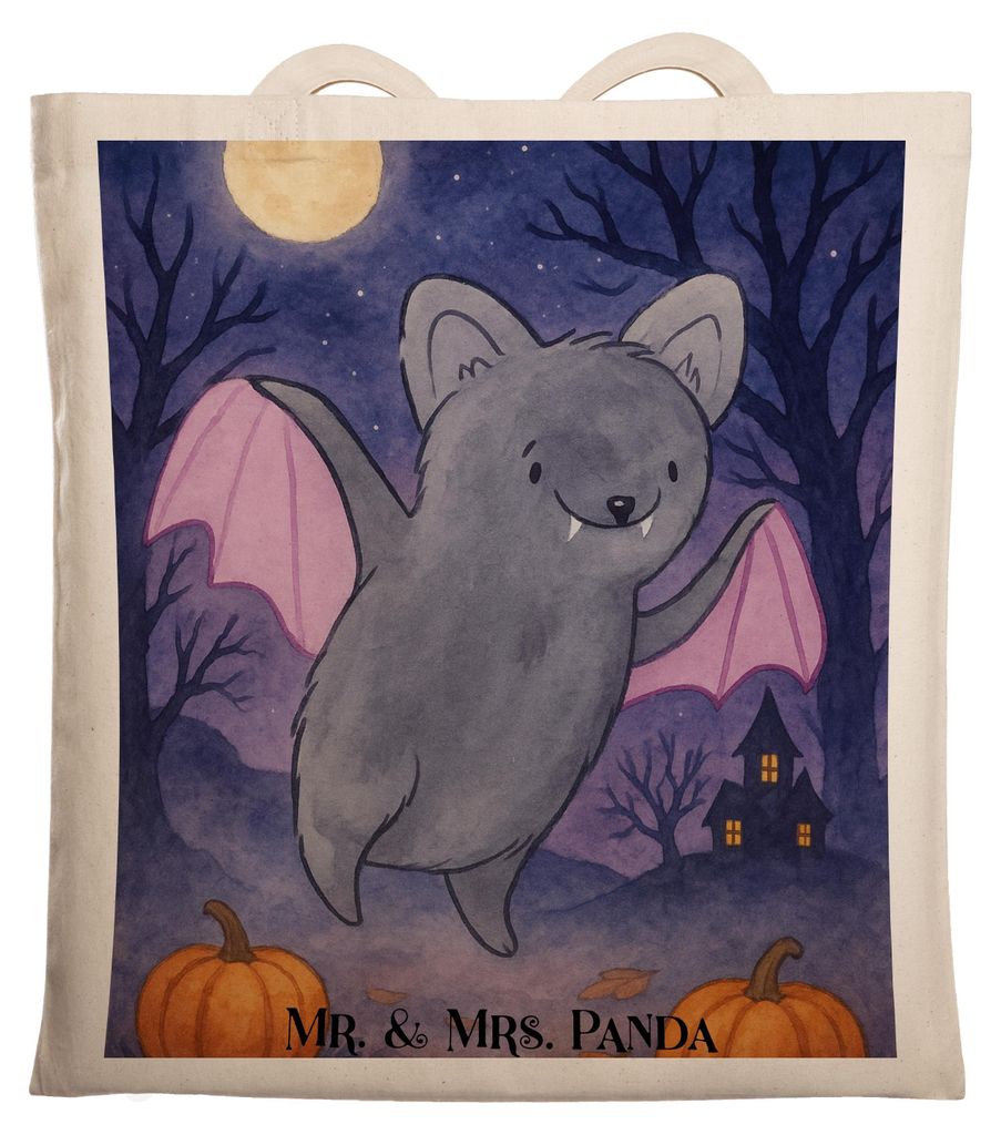 Mr. & Mrs. Panda canvas tasche Fledermaus Erschrecken Design - Weiß - Geschenk, Jutebeutel, Schultasche, Dekoration, Laptoptasche, Tote Bag, Shopping