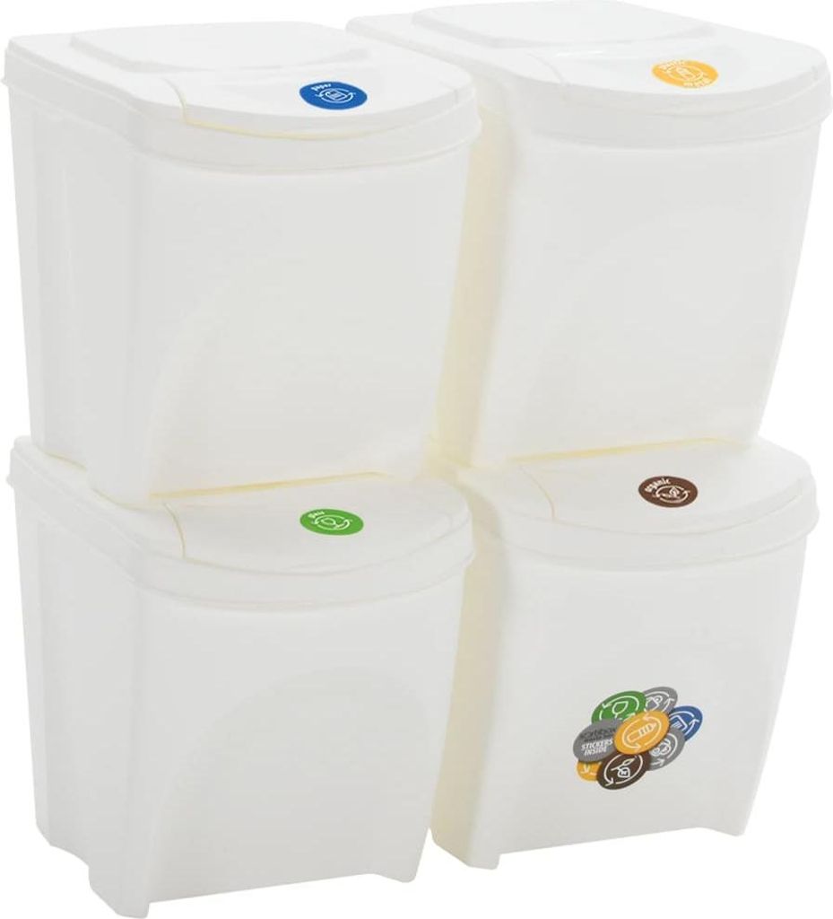 vidaXL Stapelbare Mülleimer 4 Stk. Weiß 100 L Polypropylen Produktbild 
