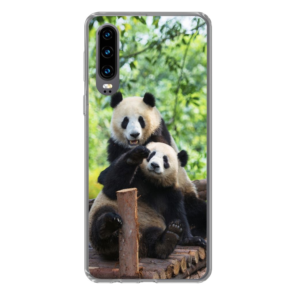 MuchoWow Handyhülle Schutzhülle Hülle für Huawei P30 Panda - Brücke - Natur Silikon Softcase Handy Hülle - Kartenbesitzer