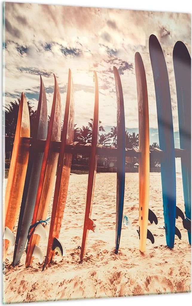 Bilder auf glas - Einteilig - Surfen Strand Board - 50x70cm - Glasbilder - Wandbilder - Bilder - zum Aufhängen bereit - Wanddekoration aus Glas - ...