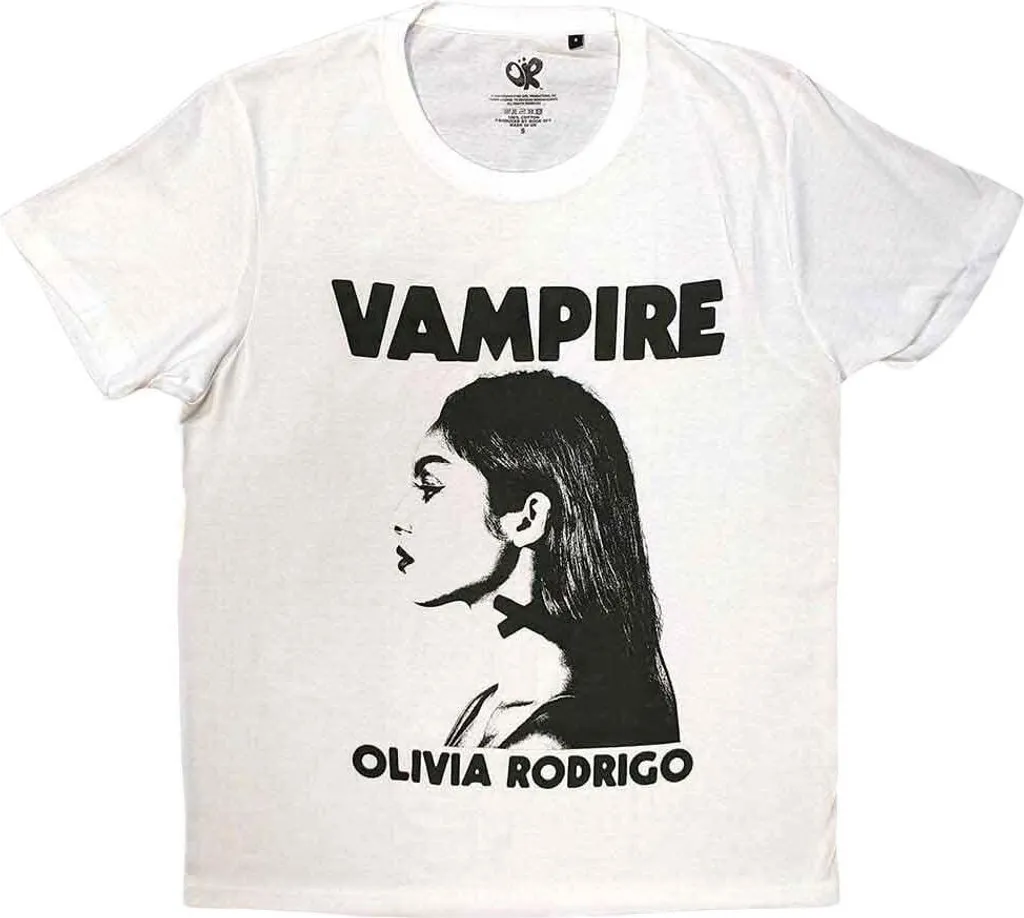 Tee-shirt blanc Olivia Rodrigo Vampire en coton pour fan de pop