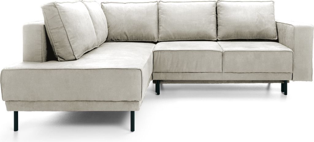 Ecksofa Rodario mit Schlaffunktion, Easy-Clean-Veloursbezug in Hellbeige, linksseitig