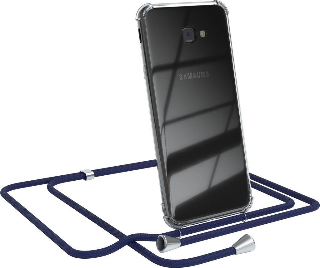EAZY CASE Handykette kompatibel mit Samsung Galaxy J4 Plus, Handyhülle mit Umhängeband, Handykordel, Schutzhülle Clear, Band in Blau