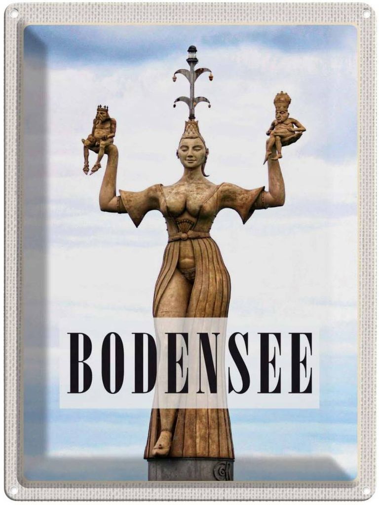 vianmo Blechschild 40x30 cm Bodensee Deutschland Statue Frau Bildmotiv Reisemotiv Abenteuer Reisen Urlaub