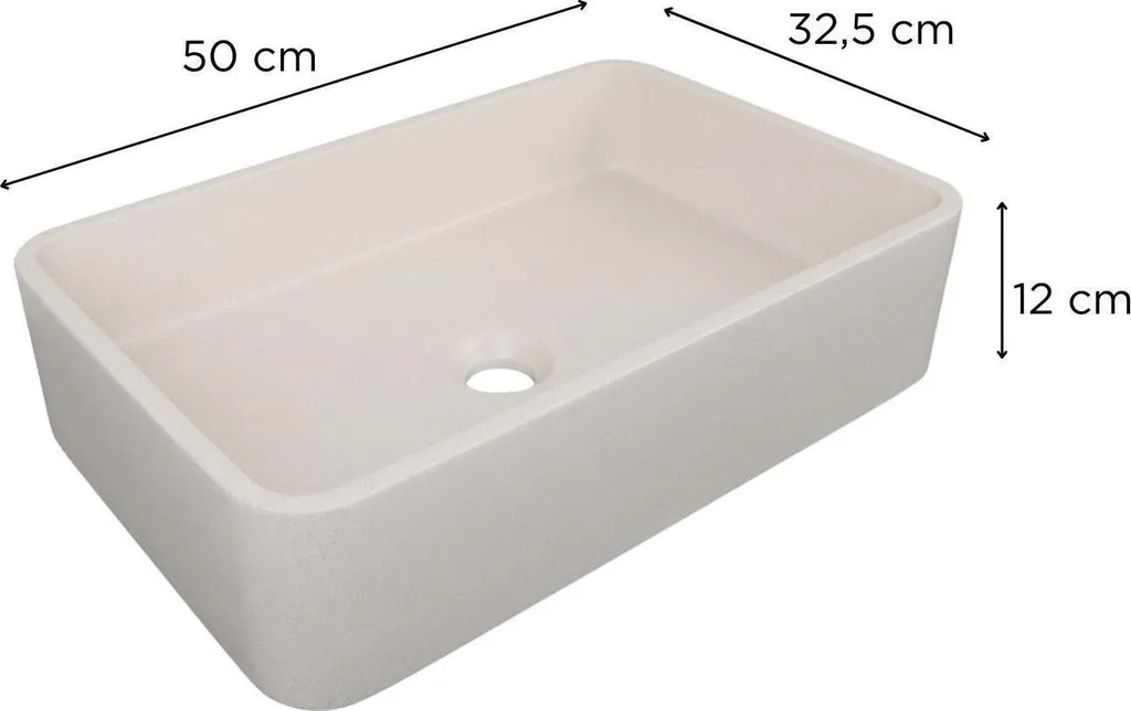 Lavabo à poser rectangulaire en grès beige 50 cm design minimaliste
