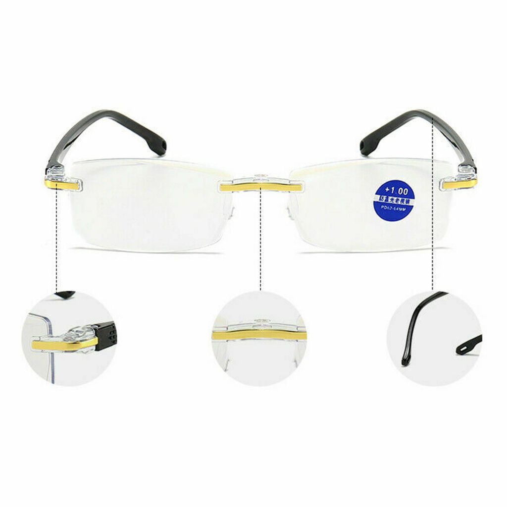 Modisch rahmenlose Blendschutzbrille mit Tragetasche 1.0,+1.5,+2.0,+2.5,+3.0,+3.5 YANSHG® Anti-Blaulicht-Lesebrille 