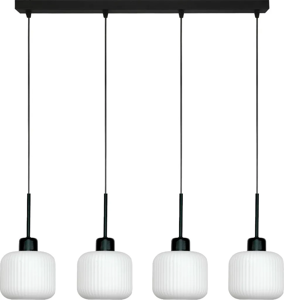 Plafonnier suspendu en verre soufflé blanc et socle noir moderne