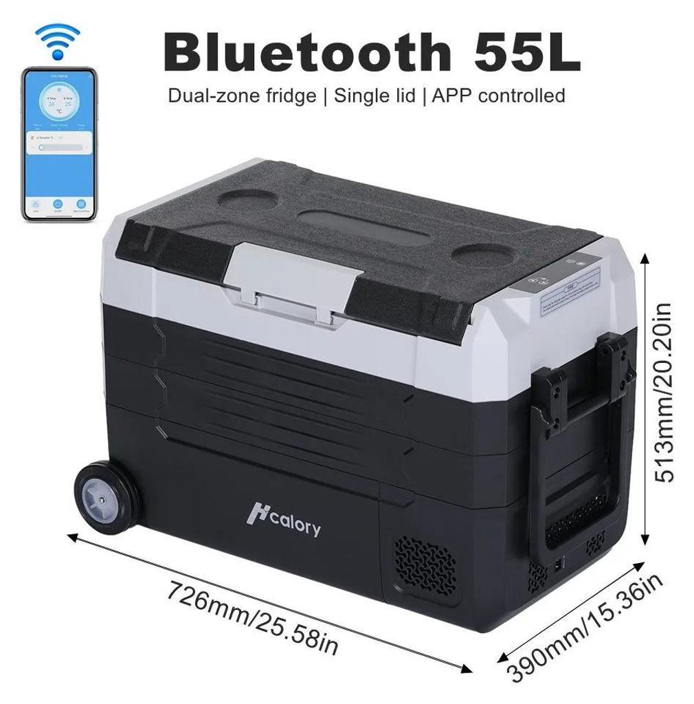 Auto Kühlbox Gefrierbox - Kompressor Kühl- und Gefriertruhe - 55L Dual Zone - Bluetooth Steuerung - 12/24V DC & 220V AC - Rollen - Bluetooth 55L