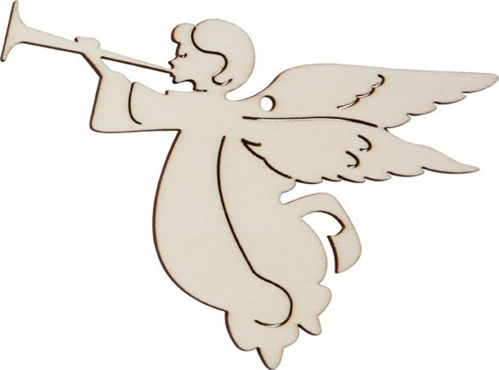 Hofmeister Holzwaren Geschenk Anhänger Tür Schild 'TROMPETEN-ENGEL' Fensterbild Kinder L95xB67xH3 mm, 27634
