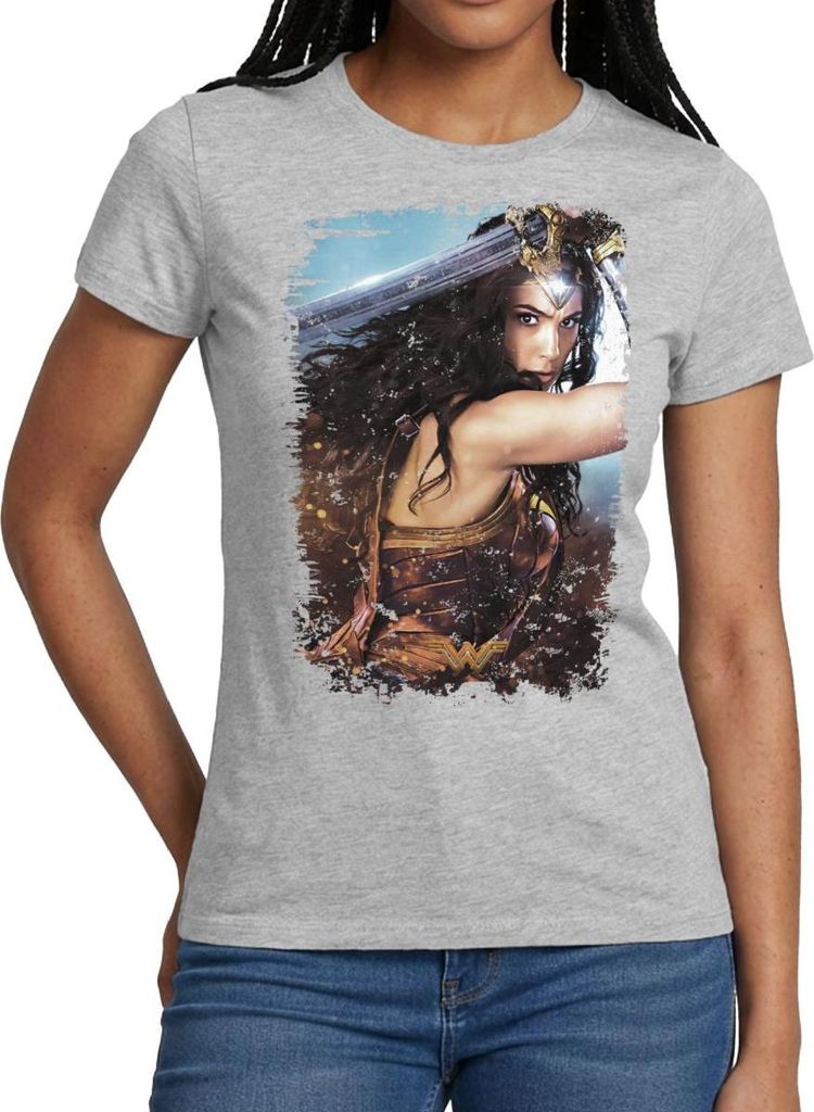 Spreadshirt Wonder Woman Vintage Porträt Frauen T-Shirt, XXL, Grau meliert