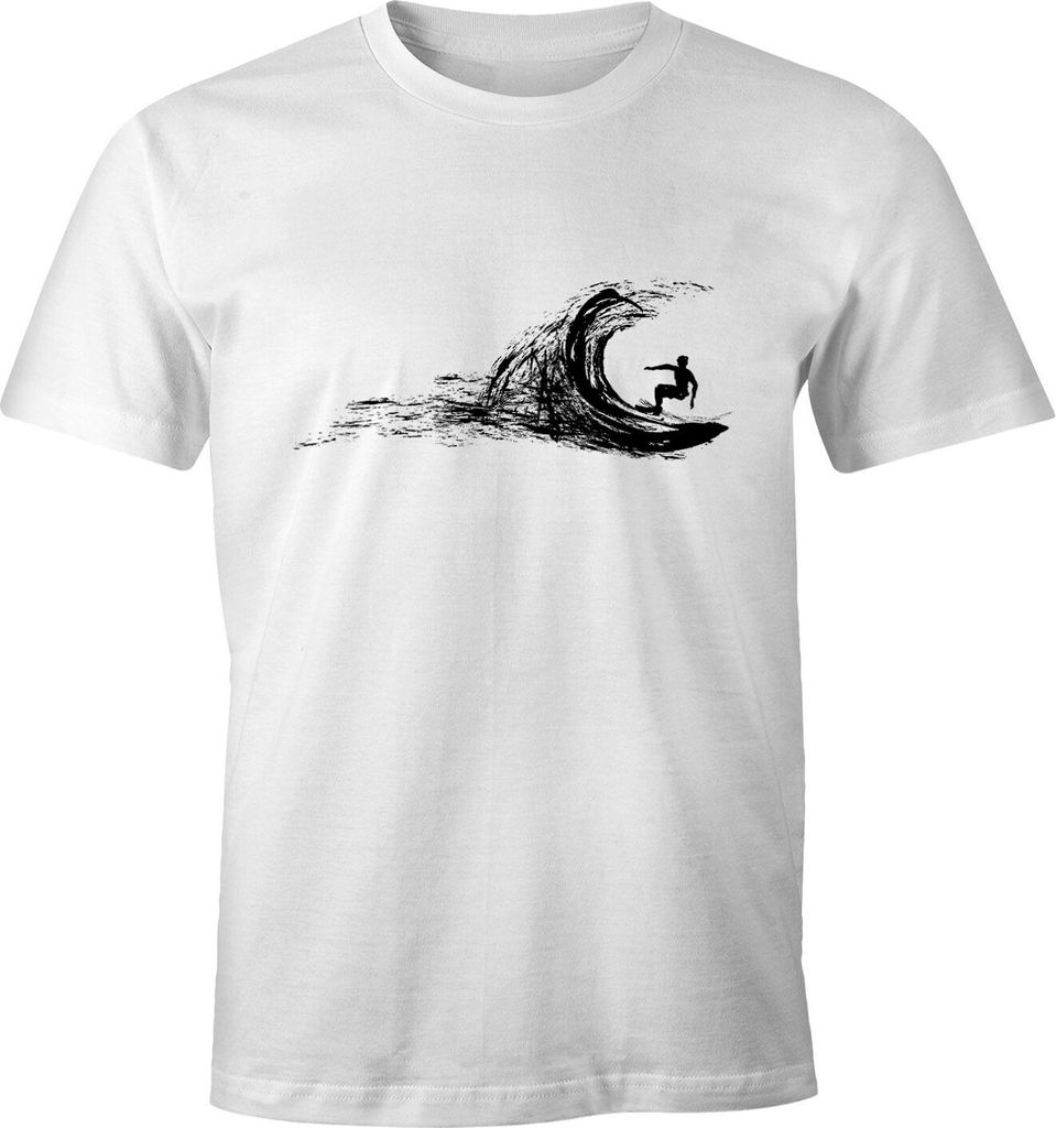Herren T-Shirt Surfer surfing surfen Surfboard Wave Welle Wellenreiten Urlaub Meer Ozean Surfer Boy Silhouette Slim Fit Neverless weiß 4XL